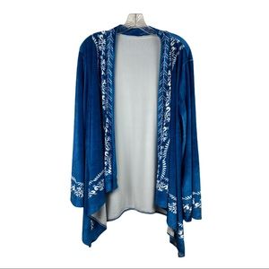 Blue Velvet Velour Open Front Cardi Like New XL